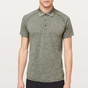Lululemon Metal Vent Tech Polo Shirt Short Sleeve Green Black Heather Size Large